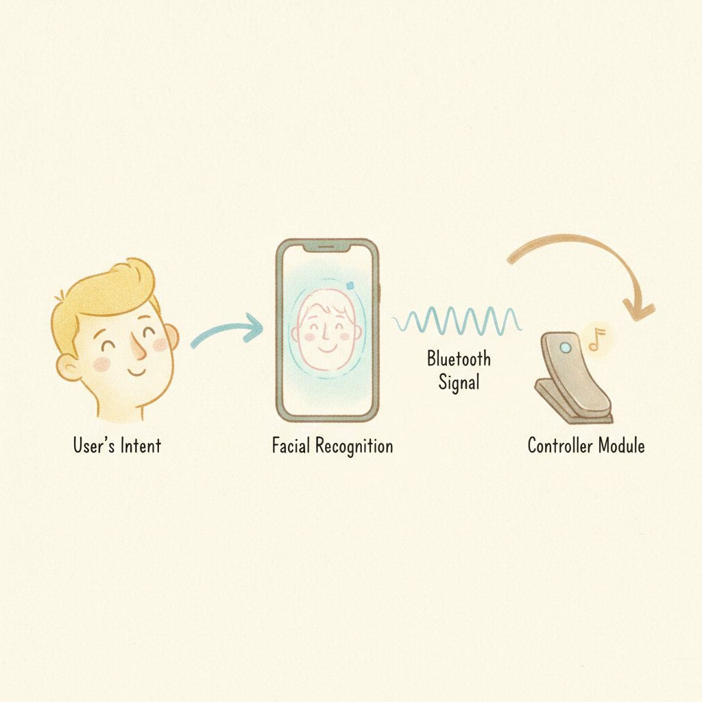 Kopfneigung → Smartphone (AR) → BLE → Gerät → Sustain-Pedal