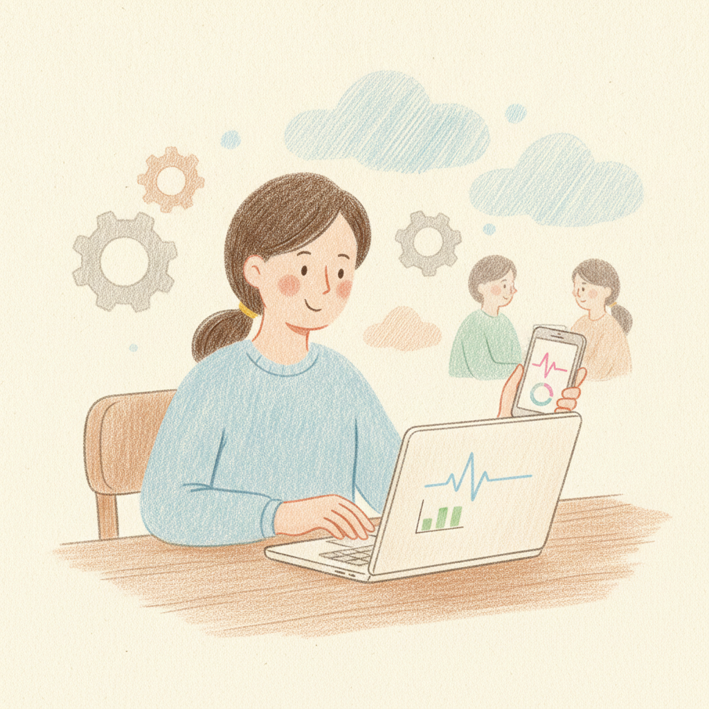 医療AIアプリ・Website 開発運用のイラスト（色鉛筆風）